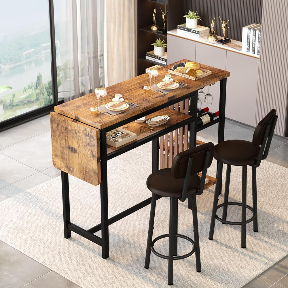 Recaceik Bar Dining Table Set, 59" Expandable Kitchen Counter Height Din...