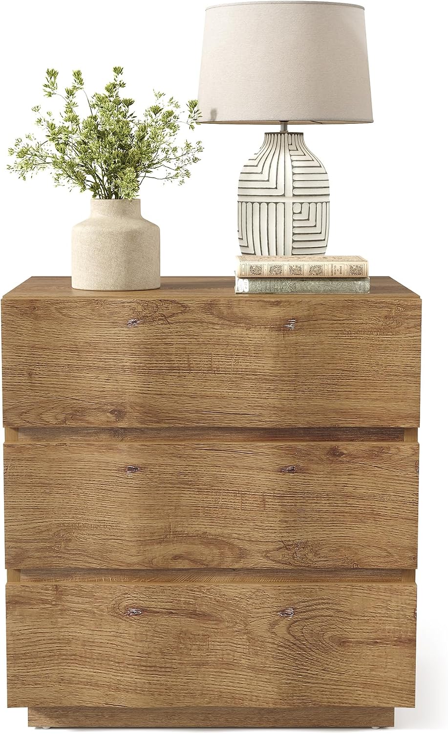 LITTLE TREE End Table with 3 Drawers, Fluted Nightstand, Farmhouse Bedside Ta...