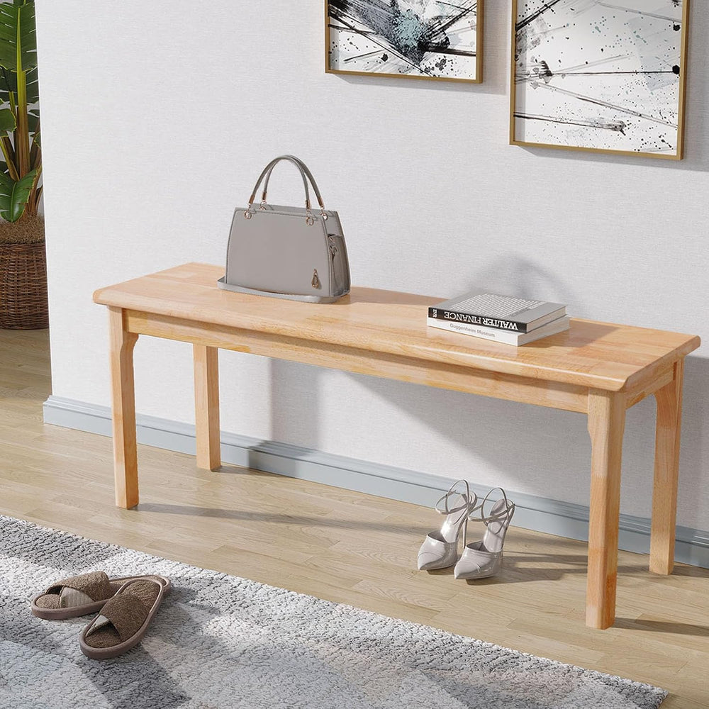 100% Solid Oak Wood Dining Bench Entryway Bench Midcentury End of Bed Bench, ...