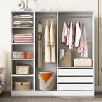 Merax Doorless Wooden Storage Wardrobe with Shelves and 3 Drawers, Functional Clothes Cabinet for Bedroom, Apartment