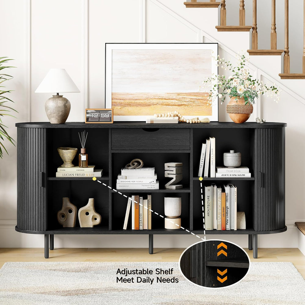 ONBRILL 63'' Fluted Sideboard Buffet Cabinet with Storage, Large Cred...