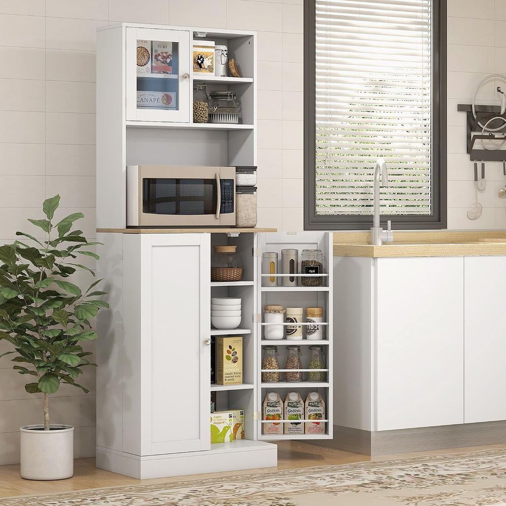66.5" Kitchen Pantry Cabinet - Microwave Stand & Storage, 8 Shelves,...