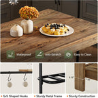Solid Wood Kitchen Island with Storage, 47-Inch Farmhouse Stationary Island Table with Seating and 5 Hooks, Counter Height Bar Table for Kitchen, Dining Room, Rustic Brown