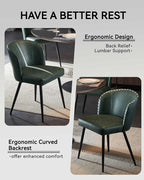Dining Chairs Set of 2, Upholstered Kitchen Chairs with Faux Leather Cushion Seat and Metal Legs, Mid Century Modern Dining Room Chair for Kitchen, Living Room, Easy Assembly, Green