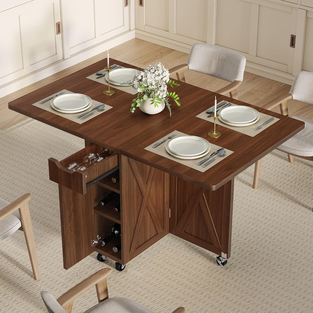 Folding Dining Table for 2-6, Designed for Small Spaces, Walnut | 52.7" ...