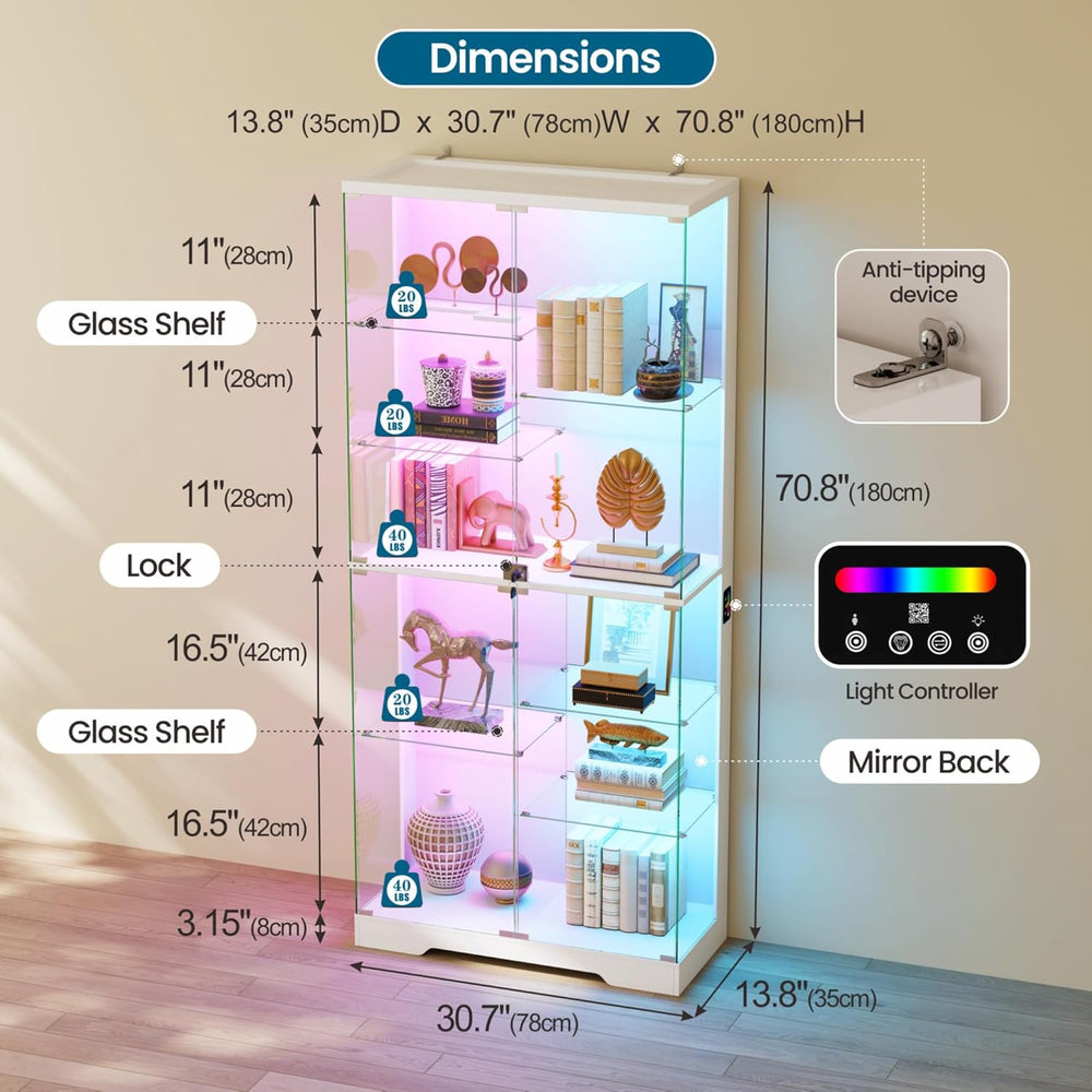 Lvifur 71'' Glass Display Cabinet - with RGB Lights,10-Tier Curio Cab...
