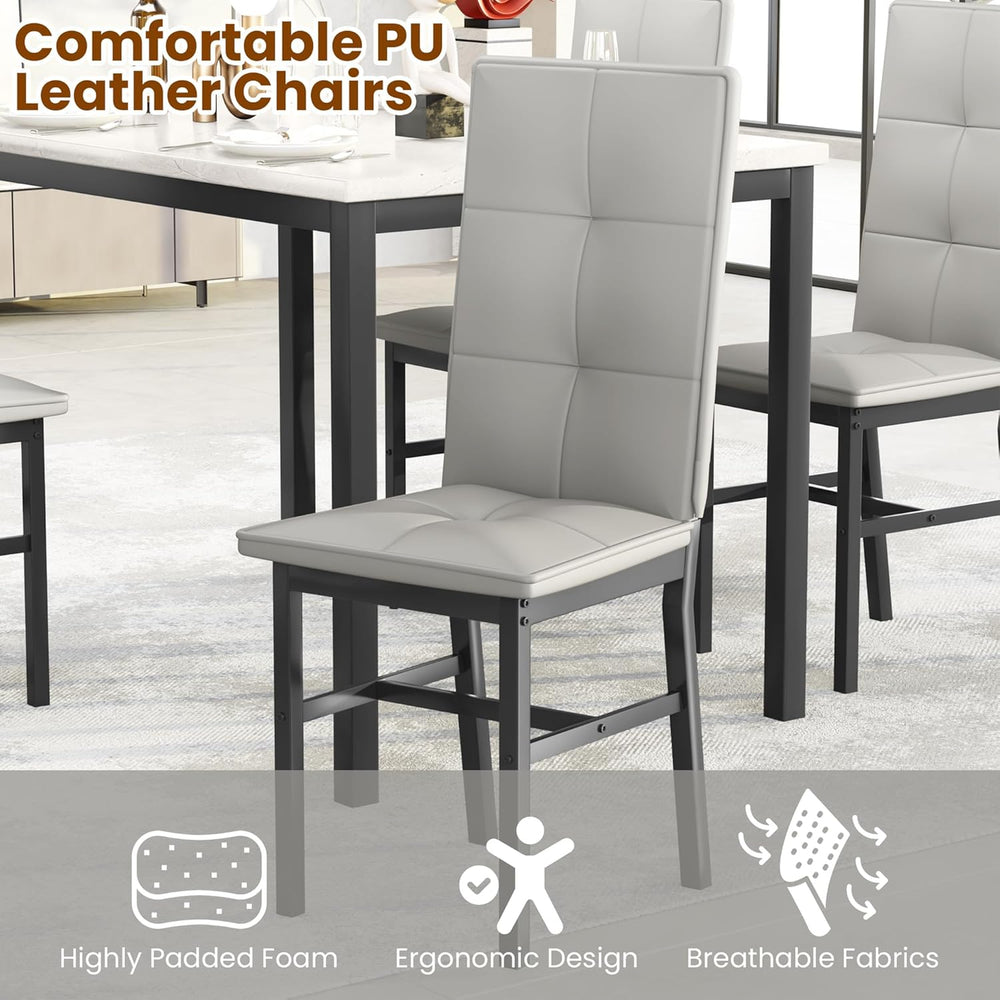 Hooseng Dining Table Set for 4, Faux Marble Small Kitchen Table with 4 PU Lea...