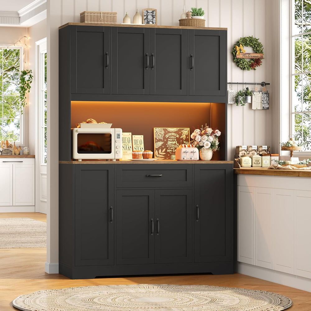 HITHOS 70" LED Kitchen Pantry Cabinet with Charging Station, 47" Wi...