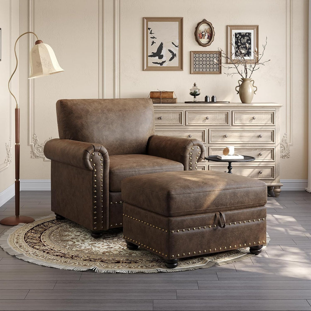 ONBRILL Faux Leather Ottoman with Storage, Rectangle Leather Foot Stool | Ott...