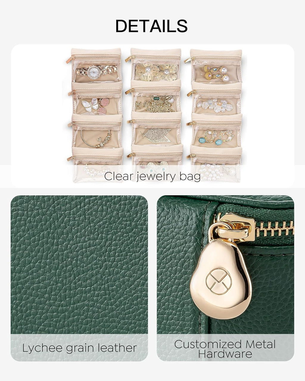 Vlando Gifts for Teachers,Jewelry Case with 12 Velvet Jewelry Bags Travel Jewelry Organzier for Travelers Necklace Rings Earrings Jewelry Bags Birthday Wedding Gifts (Green)