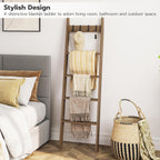 HOOBRO Blanket Ladder and Corner Shelf Stand Bundle, Decorative Ladder Shelf with 4 Removable Hooks, Corner Shelves Display Shelf for Living Room, MA51CJ01G1-YL108CJ01
