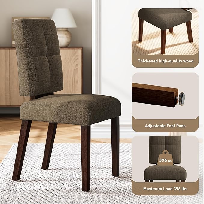 Wooden Dining Chairs Set of 6, Dining Room Chairs with Wood Legs, Cloud-Like Cushion & Reinforcement Structure Design for Kitchen/Living Room/Restaurant, Easy Assembly