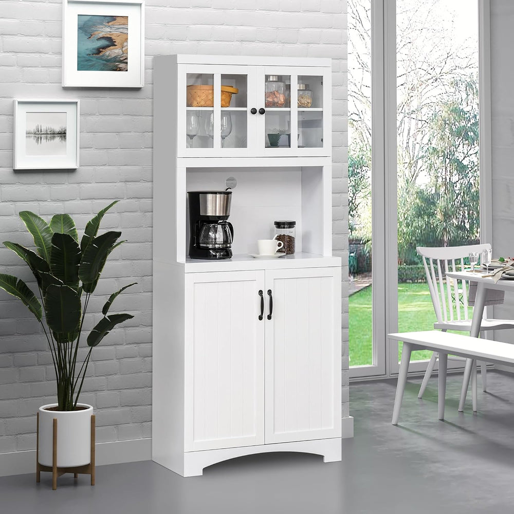 Kitchen Hutch, Pantry Cabinet with Glass Framed Door, Adjustable Shelves and ...