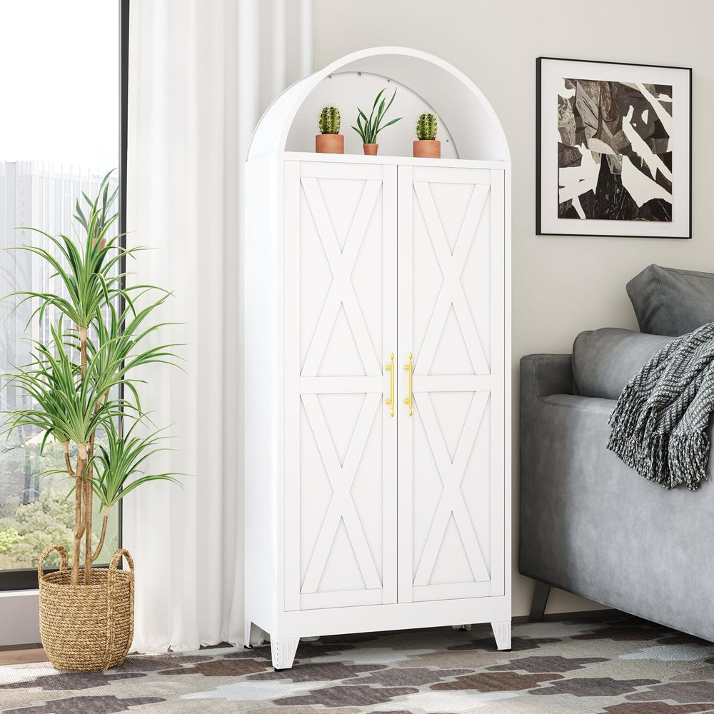 Winiowa Metal Arched Kitchen Pantry Cabinet, 73" Tall Arched Storage Cab...