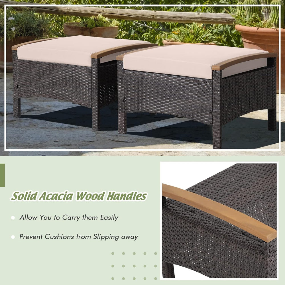 HAPPYGRILL Set of 2 Outdoor Patio Ottoman PE Rattan Wicker Ottomans with Remo...