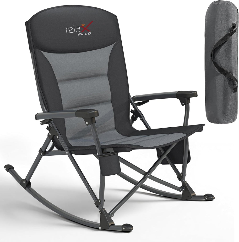 Rocking Camping Chair for Adults, Portable Chairs with Cup Holder and Side Po...