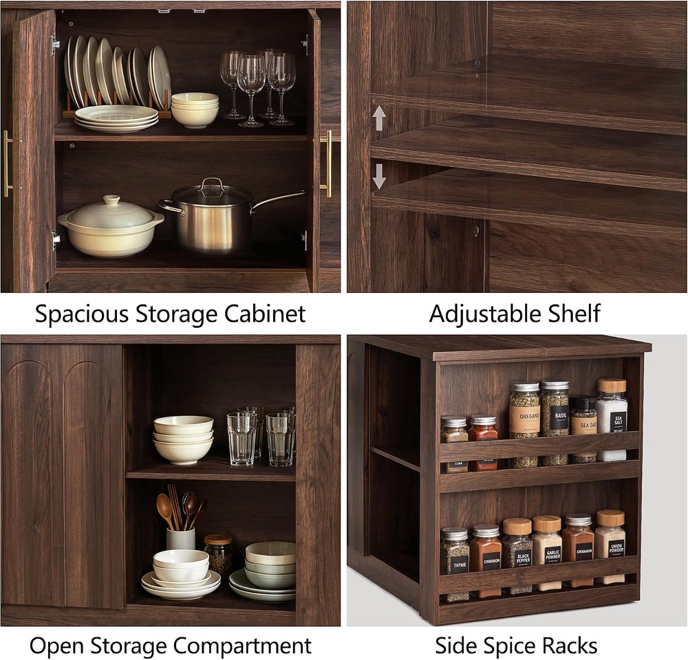 FORTUNETEC 62.9" Large Kitchen Island with Storage, Arched Doors, Walnut...