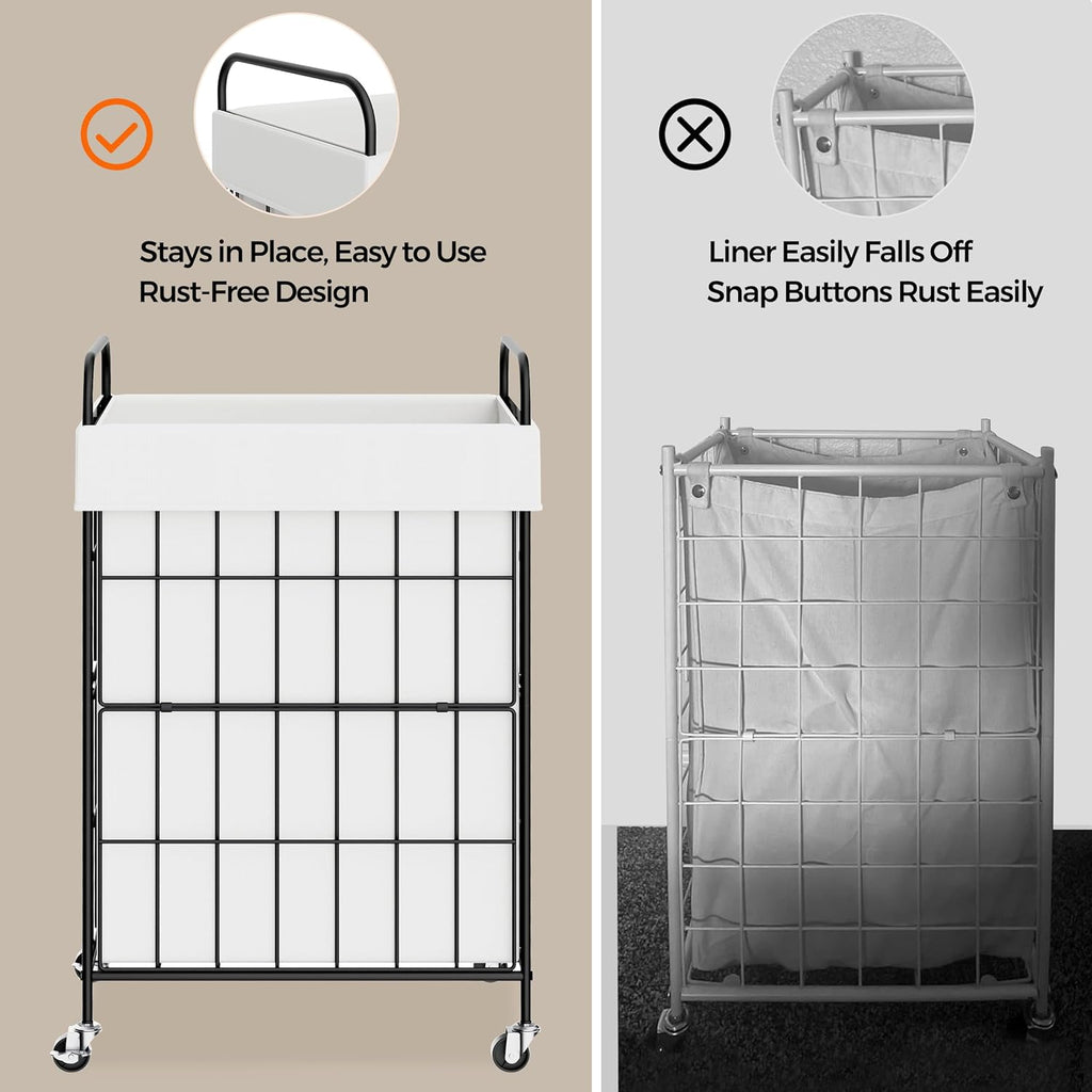 Slim Laundry Hamper, 60L Laundry Basket with Wheels, Clothes hamper with Removable Liner Bag
