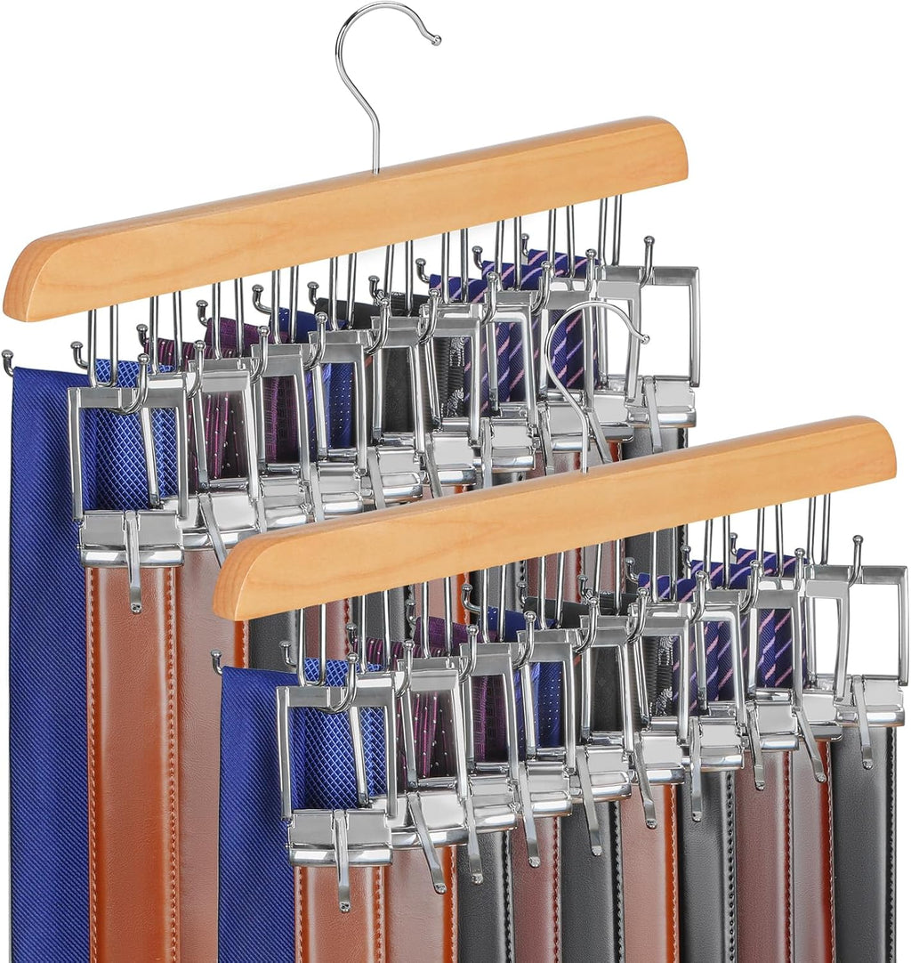 TOPIA HANGER 40 Hooks Belt Tie Hanger Space Saving for Closet, 2 IN 1 Belt Ties Racks Max 60 Belts with 60 Ties Capacity, Curved with Flat Hooks for Belts,Ties,Bras,Closet Organizers and Storage CT70N