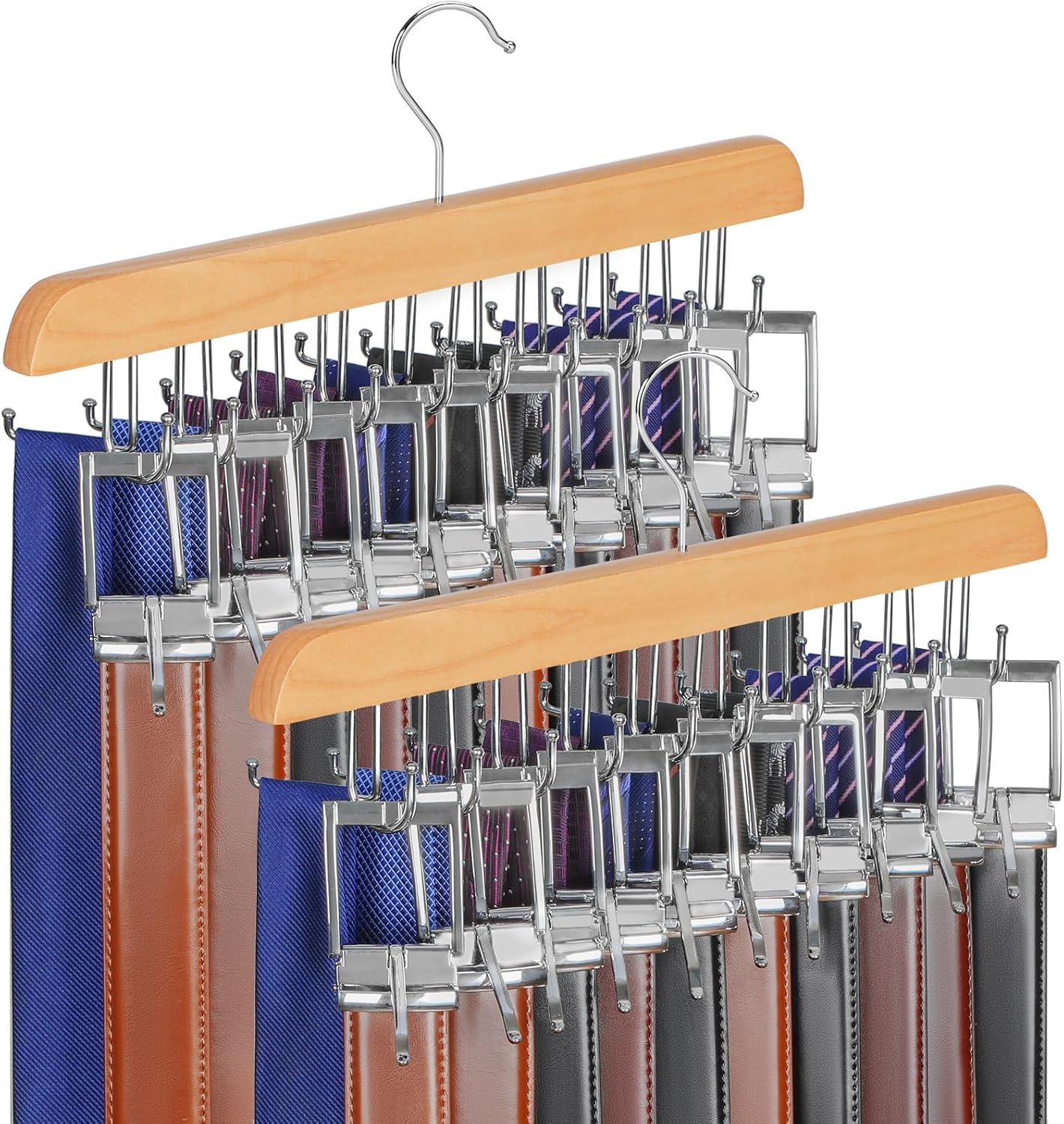 TOPIA HANGER 40 Hooks Belt Tie Hanger Space Saving for Closet, 2 IN 1 Belt Ties Racks Max 60 Belts with 60 Ties Capacity, Curved with Flat Hooks for Belts,Ties,Bras,Closet Organizers and Storage CT70N