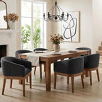 Wahson Mid Century Barrel Dining Chairs Set of 4, Charcoal Dining Room Chairs with Arms, Linen Upholstered Kitchen Chairs with Natural Wood Legs, for Bedroom/Living