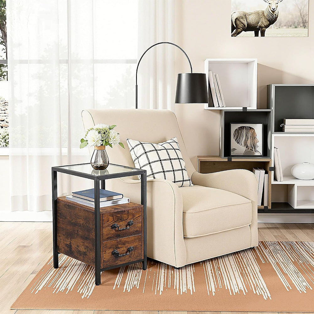 VECELO Narrow Side Table Set of 2, Night Stand Sofa Table with Glass Top,Beds...