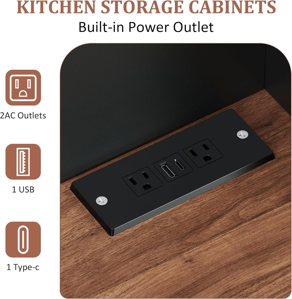 GAOMON 71" Pantry Cabinet with Charging Station, Tall Kitchen Pantry Sto...