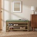 VKNOW 44.3” Entryway Bench, 2-Tier Upholstered Shoe Storage Bench, Green | Shoe Bench with Rubberwood Legs, Shoe Rack for Entryway, Hallway, End of Bed, Living Room
