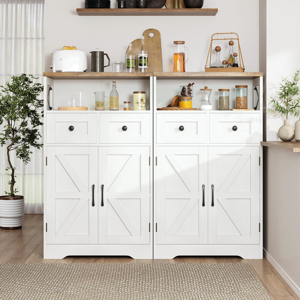 Farmhouse Storage Cabinet with Drawers, Small Kitchen Pantry Cabinet, White |...