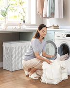 SONGMICS Laundry Hamper with Lid, 110L Clothes Hamper with 2 Removable Liner Bags, 6 Mesh Bags, Wicker Laundry Basket, Double Laundry Hamper for Laundry Room, 13 x 22.4 x 23.6 Inches, White ULCB52WT