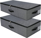 Omygarden 2PCS Foldable Under Bed Storage Box with Plastic Support Liner, Handles, Zipper lid, Blankets Clothes Comforters Storage Bin Organizer for Bedroom and Closet, 29×15×7inch, Black Grey