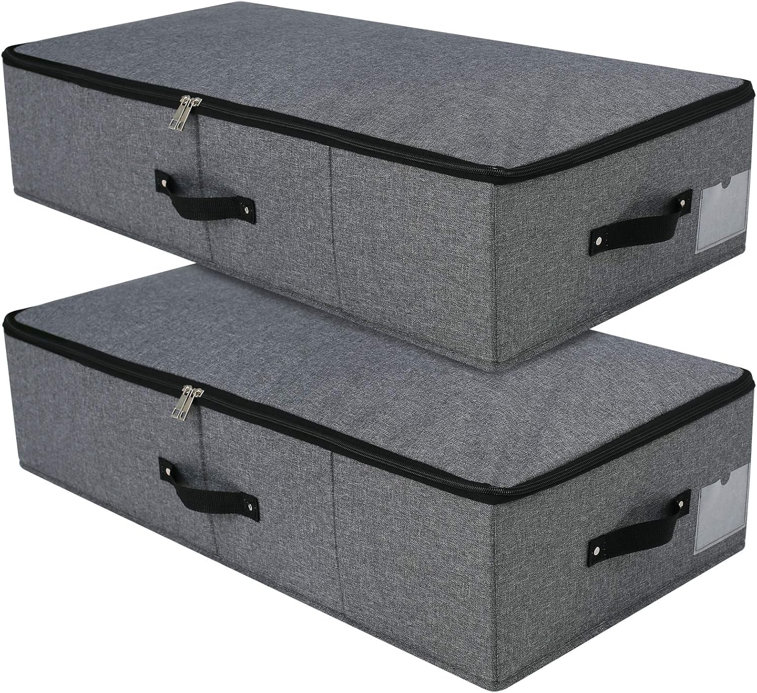 Omygarden 2PCS Foldable Under Bed Storage Box with Plastic Support Liner, Handles, Zipper lid, Blankets Clothes Comforters Storage Bin Organizer for Bedroom and Closet, 29×15×7inch, Black Grey