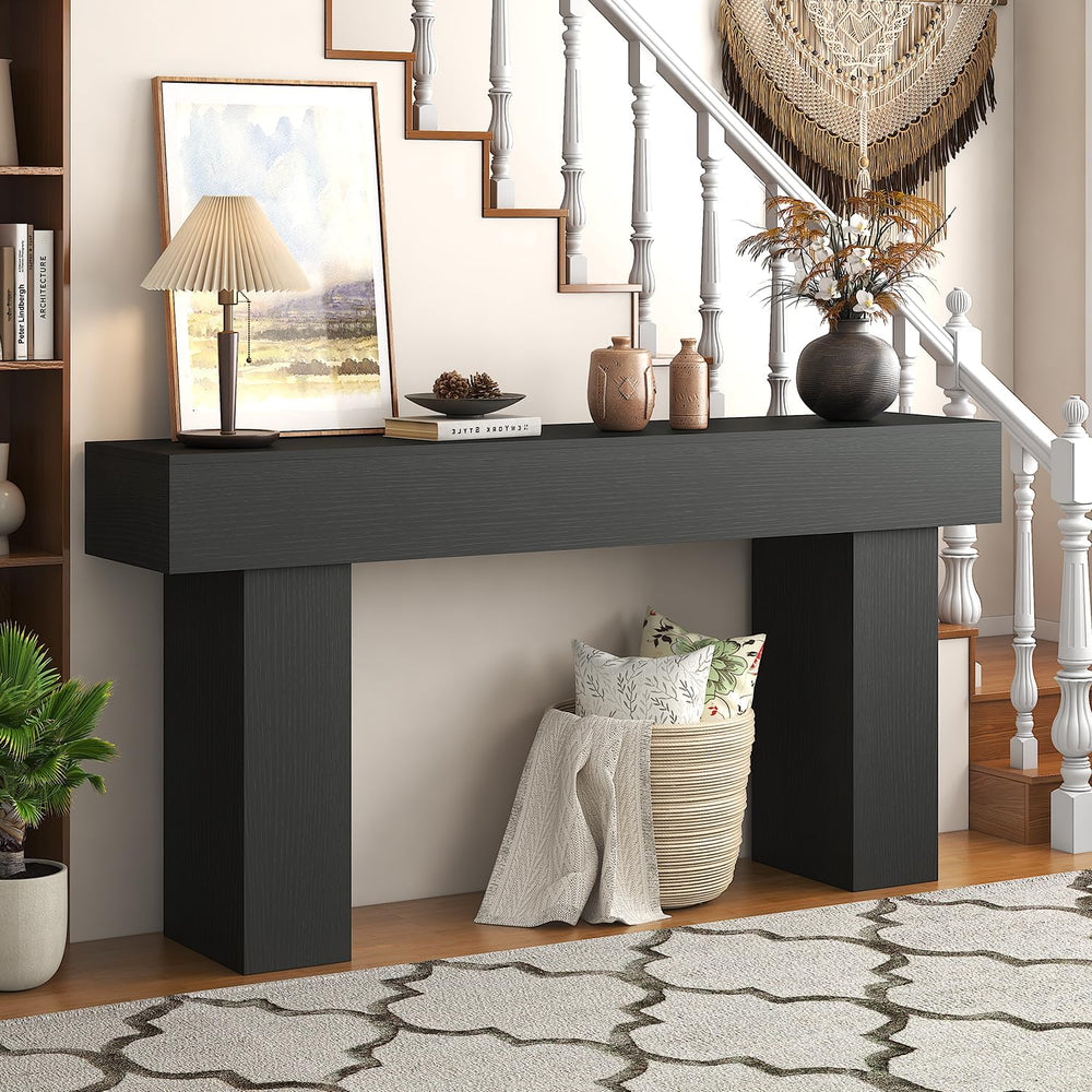 63 Inch Long Console Table for Entryway, Farmhouse Wood Rectangular Sofa Tabl...
