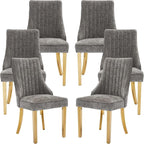 Grey Mid Century Dining Chairs Set of 6, Modern Kitchen & Dining Room Chairs Set of 6, Chenille Fabric Upholstered Kitchen Chair, Sillas de Comedor, Gold Legs (Gray, 6 Pcs)