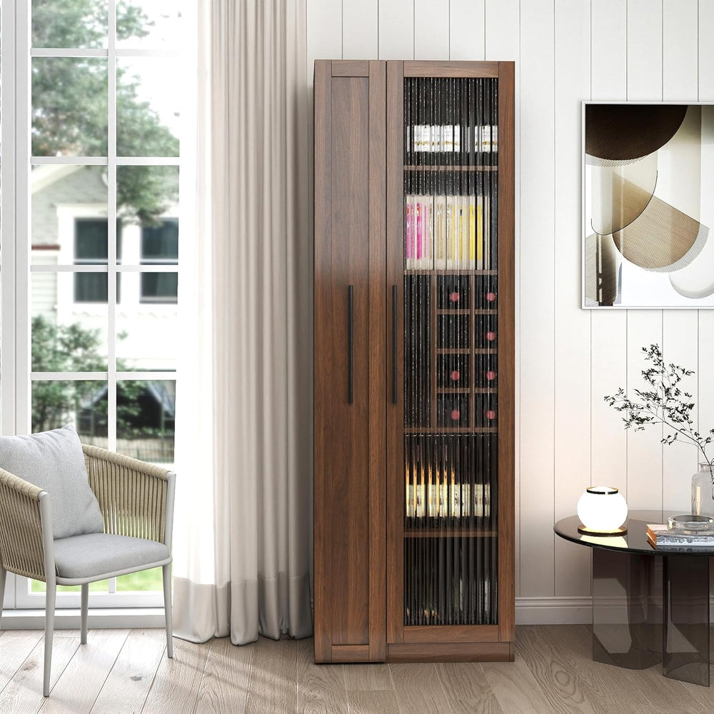 Kitchen Pantry Cabinet with 5-Tier Shelf, Pull-Out Hutch Cabinet with Glass D...