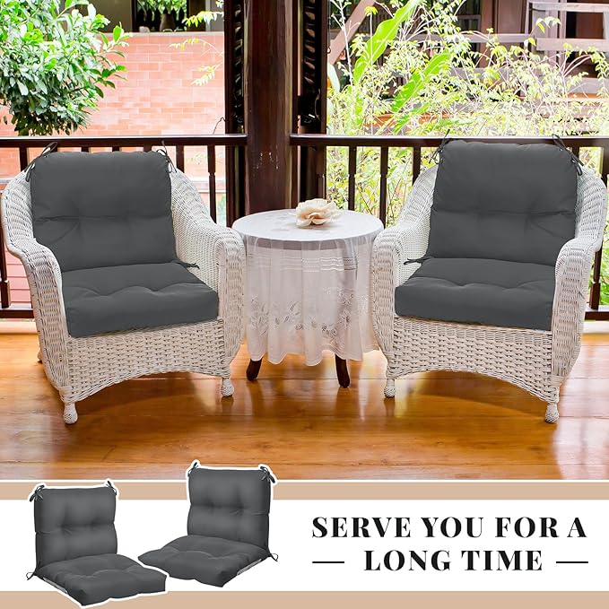 Geetery Outdoor Chair Cushions Set of 4 for Patio Lawn Furniture Wicker Rocking Dining Chairs 42x21x4 Inch High Back Seat Pads Replacement with Ties Weather-Resistant Fade-Resistant Indoor(Dark Gray)