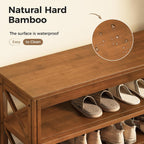 Bamworld Shoe Rack Bench with Storage 3 Tier Bamboo Shoe Bench Entryway Rustic Entryway Bench (X-Brown, 23.6 Inch