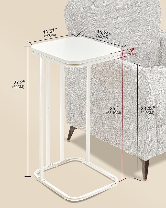 C Shaped End Table Set of 2, Small Side Table for Sofa and Bed, Couch Tables ...