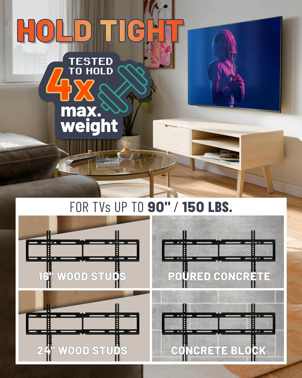 ECHOGEAR Fixed TV Wall Mount for 32"-90" TVs up to 150lbs, 1.18&quo...