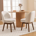 Wahson Upholstered Dining Chairs Set of 6, Modern Linen Fabric Dining Room Chairs with Solid Wood Legs & Double-Padded Seat, Swivel Accent Desk Chair for Kitchen Dining Room Restaurant - Beige