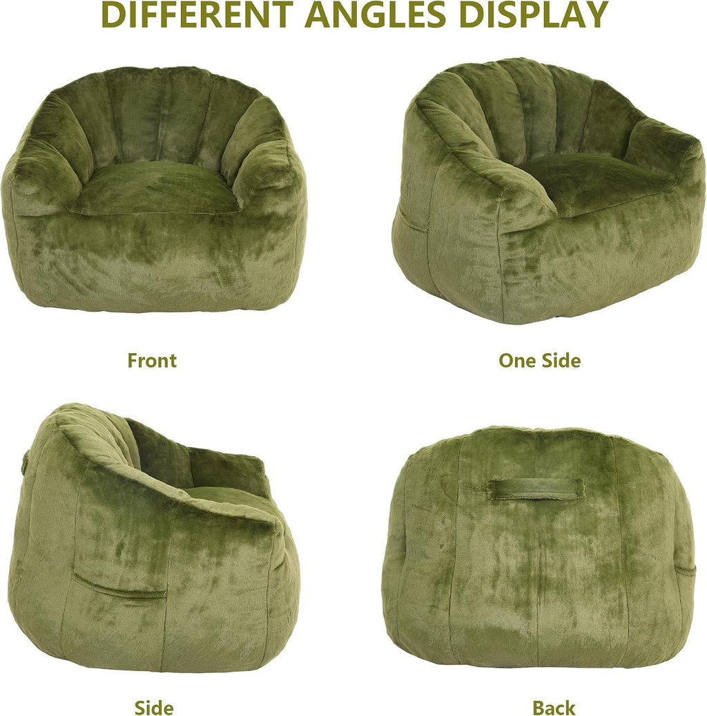 Setawix Giant Bean Bag Chair with Filler, Comfy Faux Fur Bean Bag Chairs for Adults and Kids, Lazy BeanBag Sofa Stuffed Floor Sofa with Memory Foam for Bedroom Apartment Living Room,Green