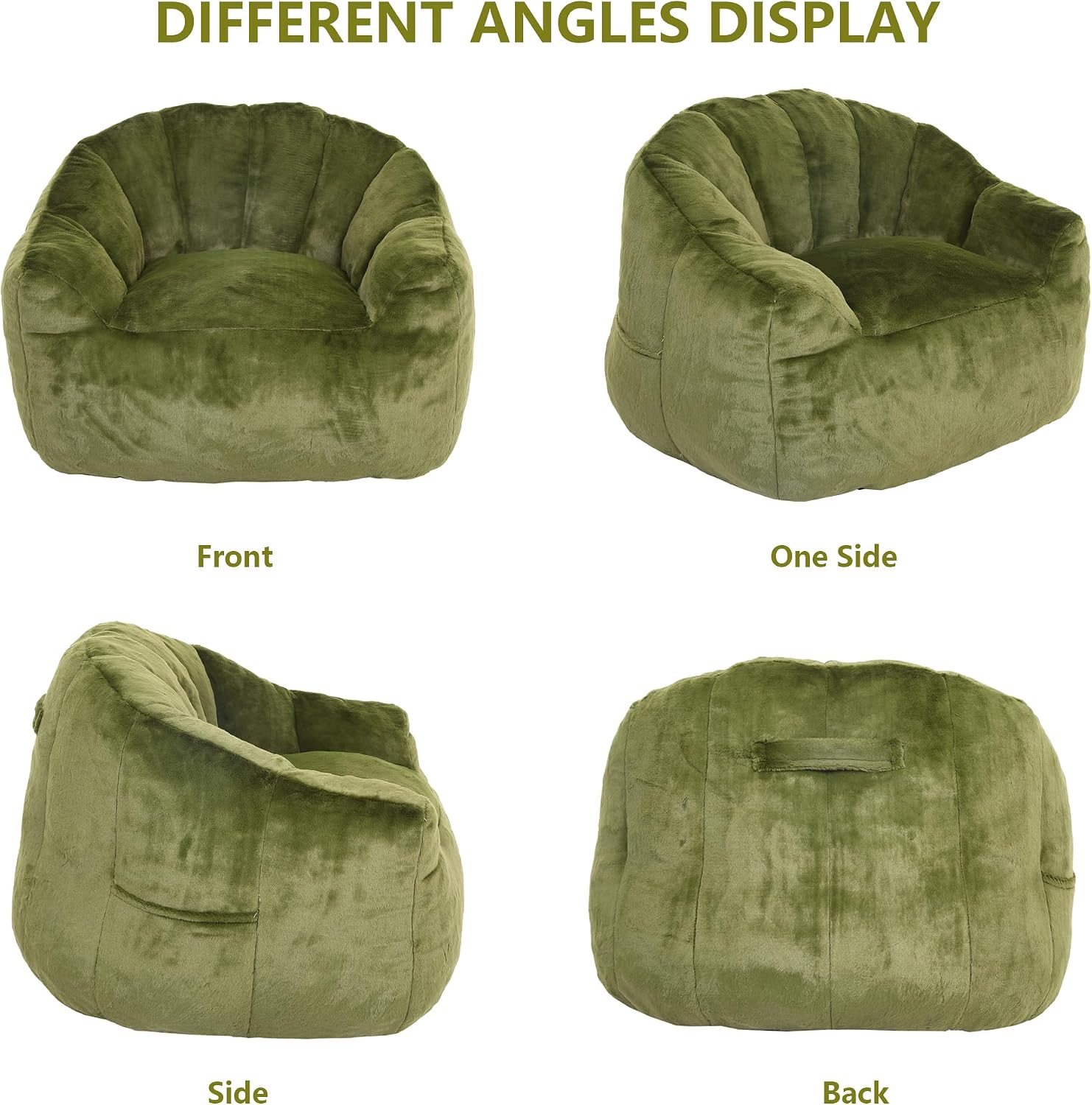 Setawix Giant Bean Bag Chair with Filler, Comfy Faux Fur Bean Bag Chairs for Adults and Kids, Lazy BeanBag Sofa Stuffed Floor Sofa with Memory Foam for Bedroom Apartment Living Room,Green