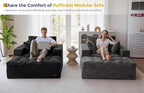 MAXYOYO Modular Sectional Chaise Lounge Sofa, Upholstered Lounge Chair with Ottoman, Comfy Couch with Layered Cushion, Tufted Upholstered Sleeper Chair for Living Room, No Assembly, Black