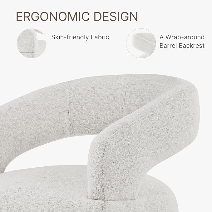 Upholstered Dining Chairs with Casters, Modern Barrel Side Armchair with Rollers for Dining Room, Bedroom, Kitchen, Reading Room, Beige, Set of 4