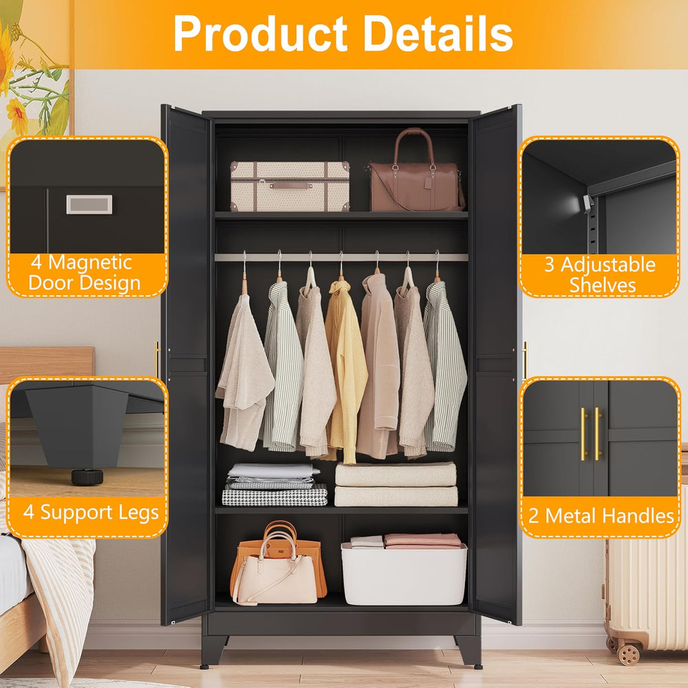 Ckzbx 71" H Metal Armoire Wardrobe Closet, Adjustable Shelve, Clothes Dr...
