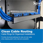 ICC 1U Ring Cable Manager Panel with Cover, Metal, 3" D-Rings, Horizontal Cable Management, Rackmount for 19” Network Racks, Black, Single Pack