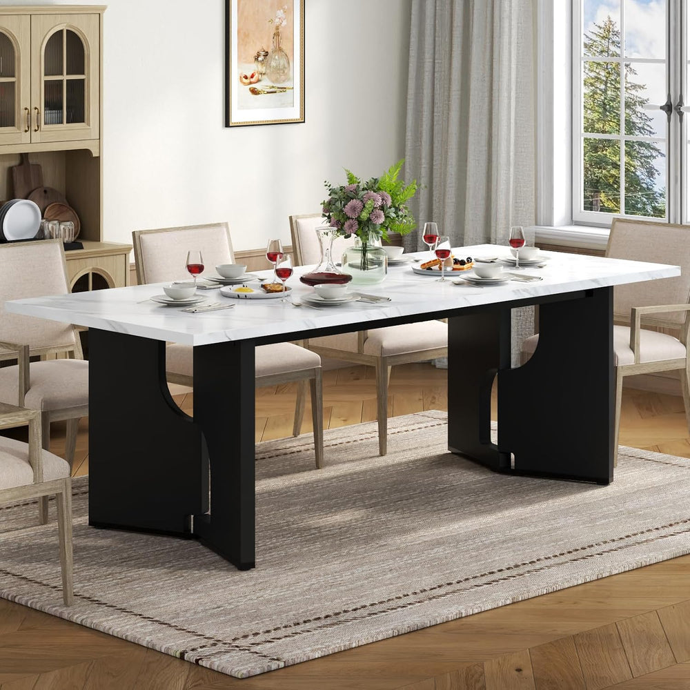 86.6" Modern Dining Table for 6-10 People,Long Kitchen Tables with Woode...
