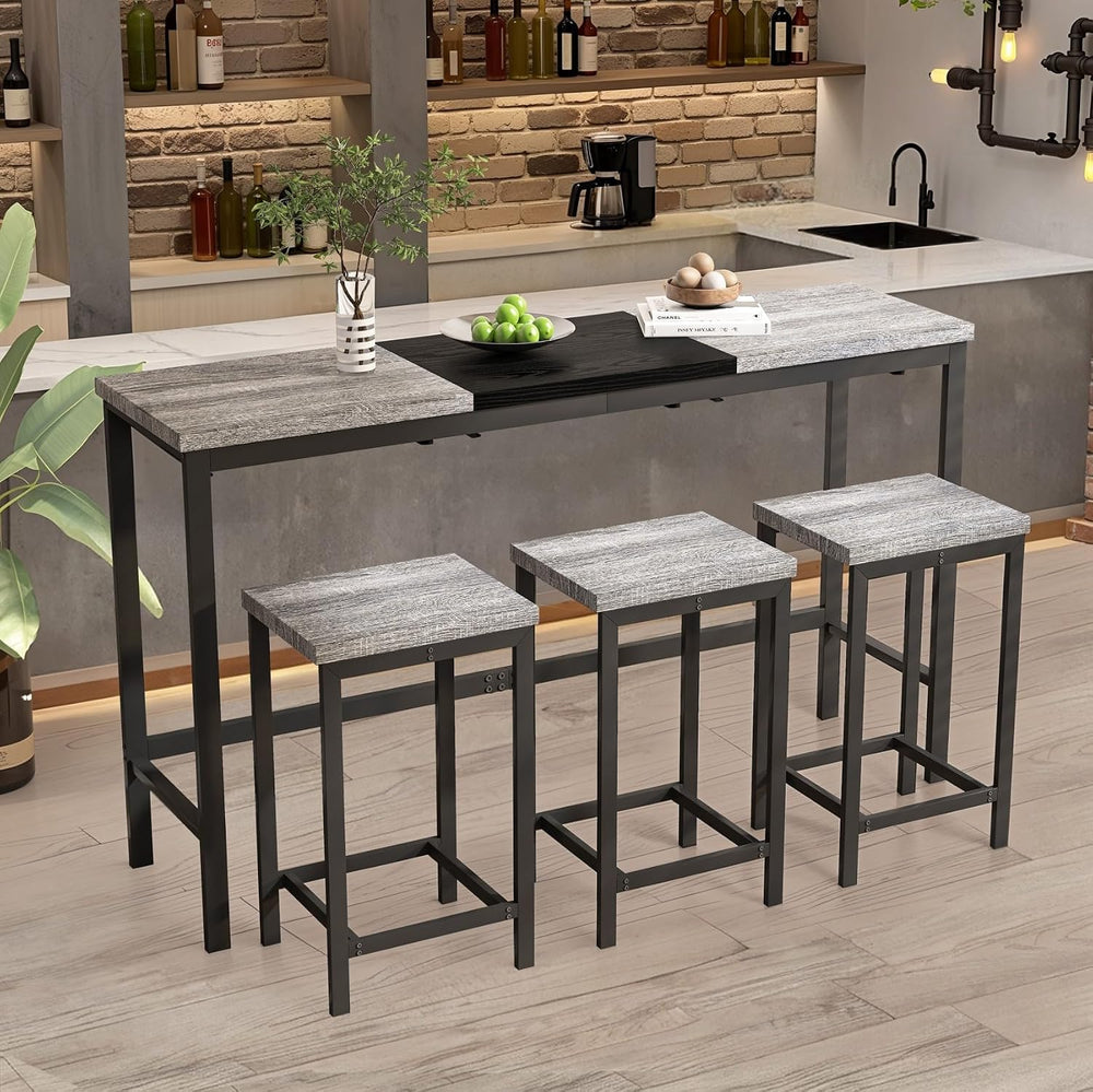 KEIKI 60.24” Long Bar High Top Dining Table and 3 Hanging Stools Chairs Set, ...