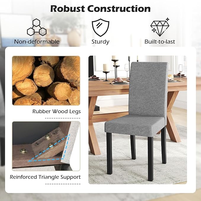 COSTWAY Fabric Armless Dining Chairs Set of 2, Upholstered Kitchen Side Chair...