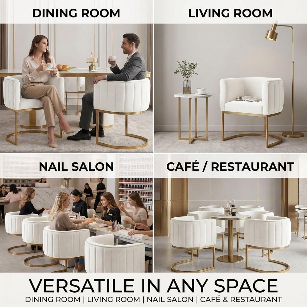 Hyfirm Beige and Gold Barrel Dining Room Chairs Set of 4, Modern Velvet Uphol...